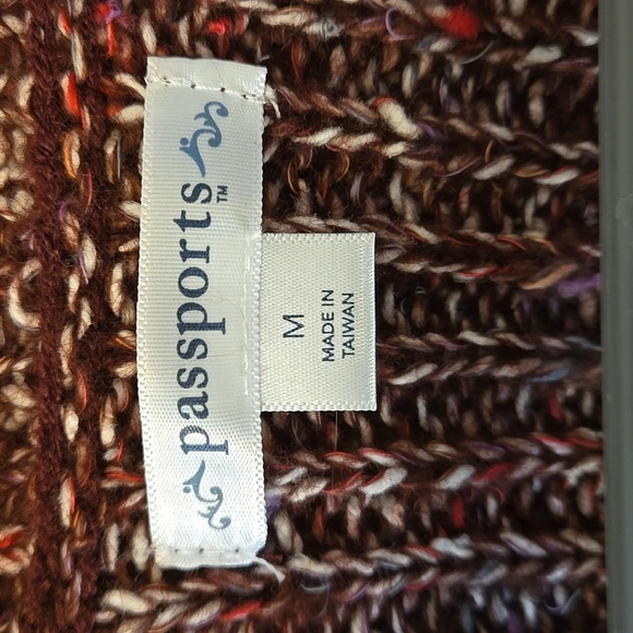 Passports Open Cardigan "Fall Foliage" Blue/Red/White Specks Women size M - Picture 2 of 13